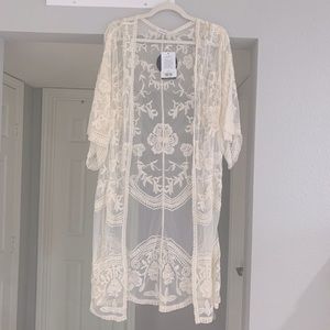 Delicate off-white lace kimono